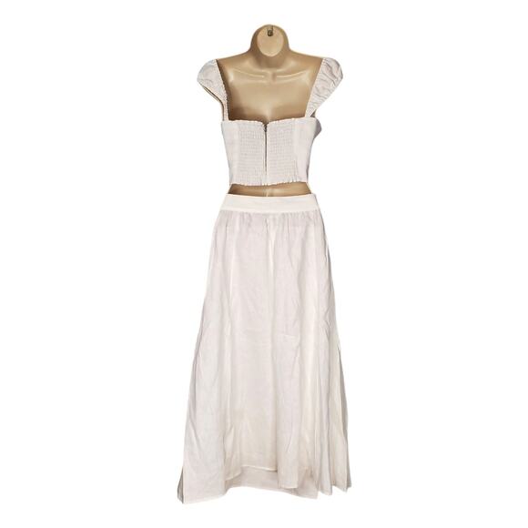 Reformation Clyde 2 Piece Set 100% Linen Midi Skirt Crop Top Bustier White 10 - Picture 3 of 12
